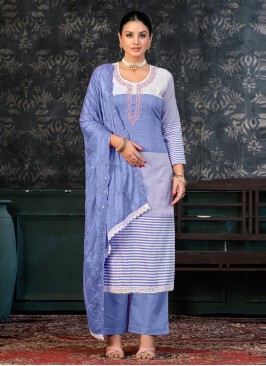 Mesmeric Cotton Blue Embroidered Salwar Suit