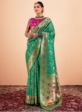 Mesmeric Green Zari Paithni Trendy Saree