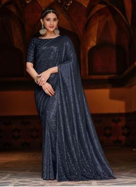 Mesmeric Sequins Grey Trendy Saree