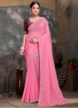 Mesmeric Silk Hot Pink Trendy Saree