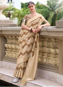 Mesmerizing Brown Weaving Cotton Silk Classic Saree