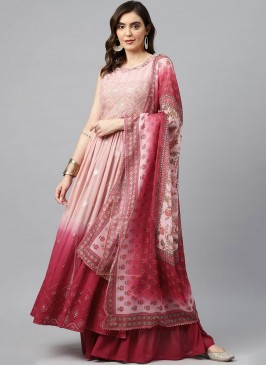 Miraculous Embroidered Peach and Pink Georgette Re