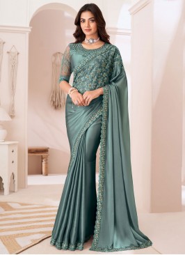 Miraculous Georgette Satin Embroidered Contemporary Saree