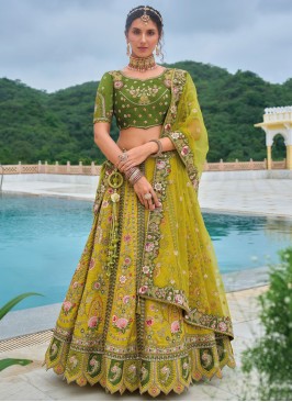 Miraculous Green Silk Trendy Lehenga Choli