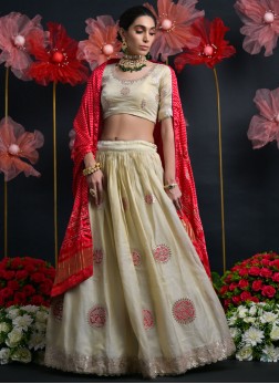 Miraculous Off White Embroidered Long Choli Leheng