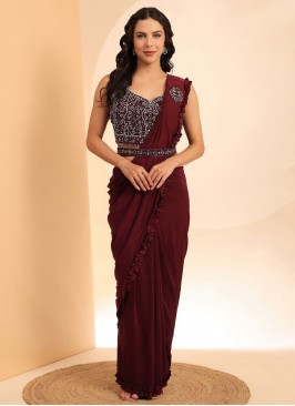 Miraculous Plain Maroon Imported Designer Saree