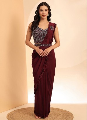 Miraculous Plain Maroon Imported Designer Saree