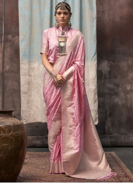 Miraculous Weaving Satin Pink Classic Saree