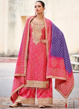 Mirror Tissue Readymade Salwar Kameez in Pink and Rani