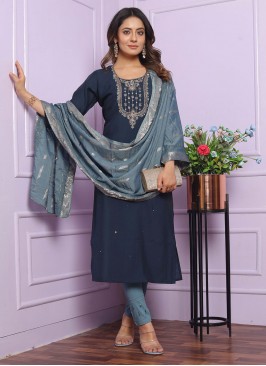 Mod Silk Handwork Navy Blue Trendy Salwar Suit