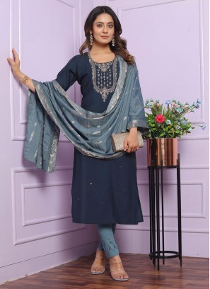 Mod Silk Handwork Navy Blue Trendy Salwar Suit