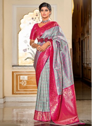 Modern Jacquard Work Banarasi Silk Multi Colour Saree