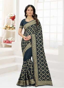 Modern Morpeach  Zari Vichitra Silk Classic Designer Saree