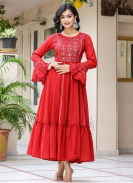 Modernistic Red Mirror Cotton Readymade Gown