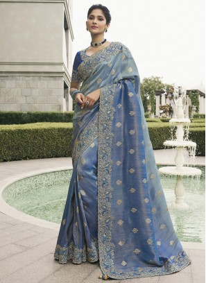 Modest Border Violet Tussar Silk Classic Saree