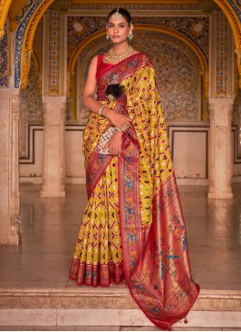 Modest Weaving Patola Silk  Yellow Contemporary Sa