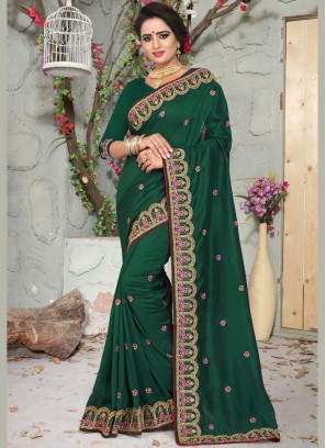 Modish Art Silk Green Patch Border Designer Traditional Saree