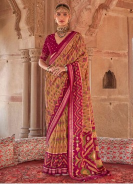 Modish Mustard Stripe Print Contemporary Saree