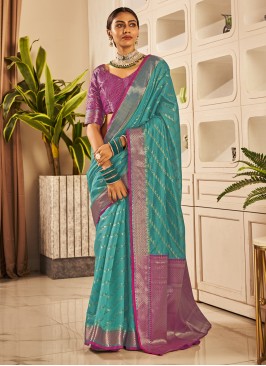 Modish Weaving Banarasi Silk Firozi Trendy Saree