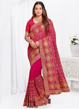 Monumental Embroidered Rani Traditional Saree