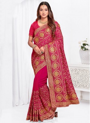 Monumental Embroidered Rani Traditional Saree