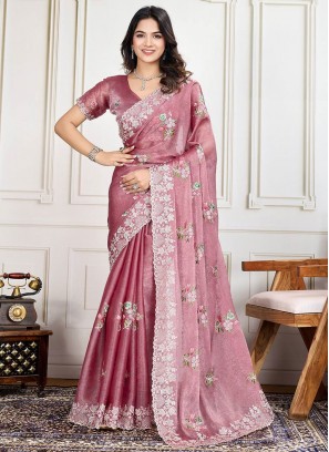 Monumental Embroidered Silk Hot Pink Designer Saree