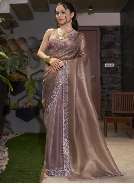 Monumental Fancy Fabric Cutdana Brown Traditional Saree