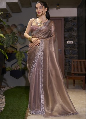 Monumental Fancy Fabric Cutdana Brown Traditional Saree