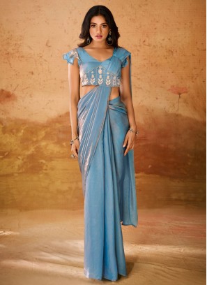 Monumental Organza Blue Designer Saree