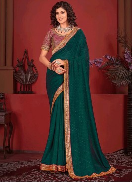 Morpeach  and Teal Color Designer Saree