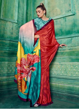 Multi Colour Ceremonial Pure Crepe Saree