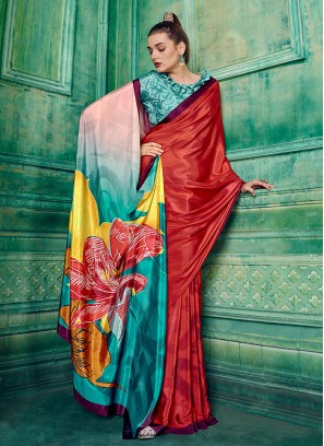 Multi Colour Ceremonial Pure Crepe Saree