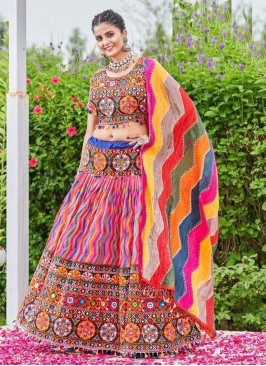 Multi Colour Cotton Ceremonial Readymade Lehenga Choli