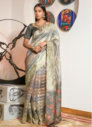 Multi Colour Digital Print Contemporary Saree