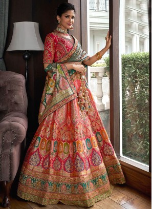 Multi Colour Embroidered Banarasi Silk Trendy Lehenga Choli