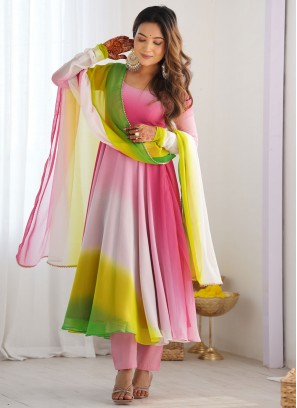 Multi Colour Faux Georgette Festival Trendy Anarkali Salwar Suit