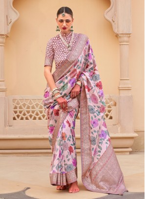 Multi Colour Floral Print Silk Trendy Saree