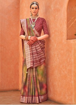 Multi Colour Foil Print Silk Contemporary Saree