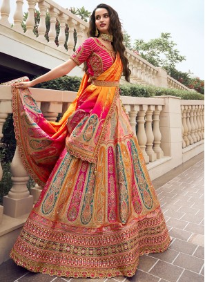 Multi Colour Mehndi Silk Lehenga Choli