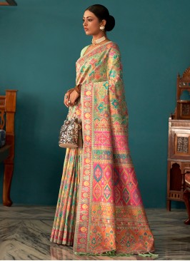 Multi Colour Pashmina Wedding Designer Saree