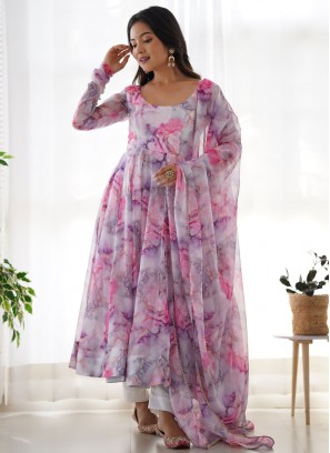 Multi Colour Print Organza Readymade Designer Salwar Suit