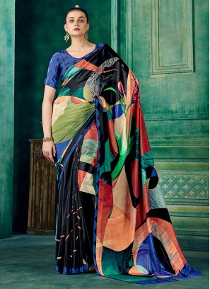 Multi Colour Pure Crepe Party Saree