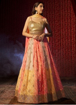 Multi Colour Sangeet Organza Lehenga Choli