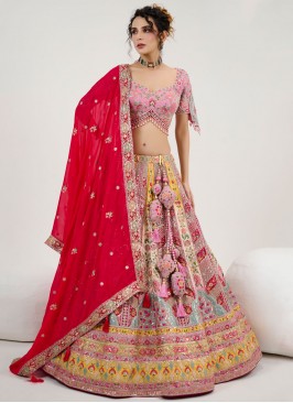 Multi Colour Sequins Silk Readymade Lehenga Choli