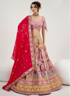 Multi Colour Sequins Silk Readymade Lehenga Choli