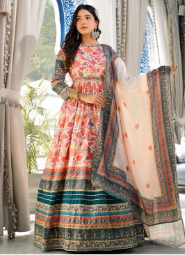 Multi Colour Silk Ceremonial Readymade Gown