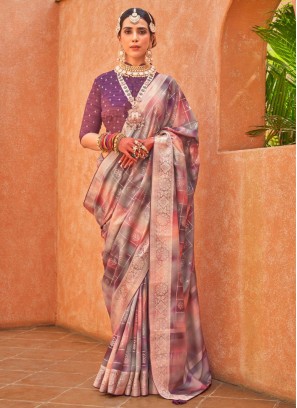 Multi Colour Silk Foil Print Designer Saree