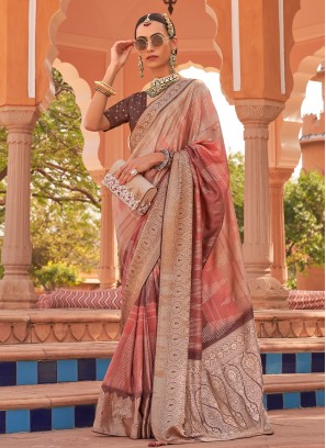 Multi Colour Silk Mehndi Classic Saree