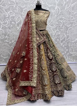 Multi Colour Thread Velvet Trendy Lehenga Choli