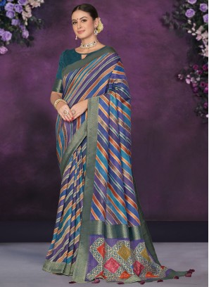 Multi Colour Tussar Silk Party Contemporary Saree